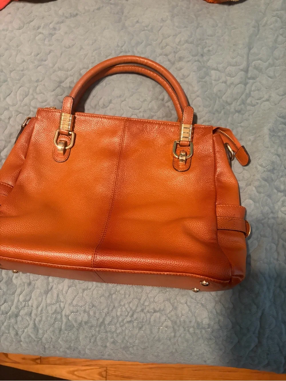 Women's Orange Leather Satchel Bag